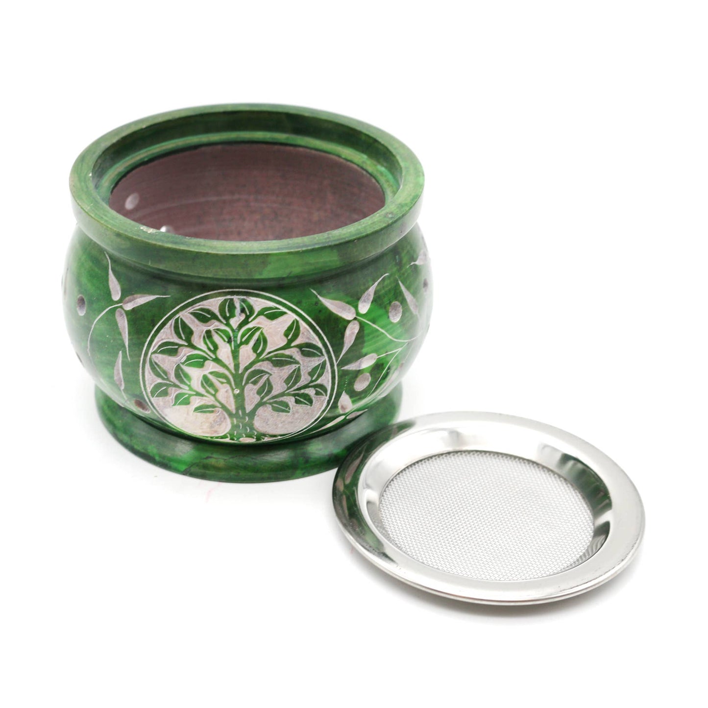 GREEN TREE OF LIFE SOAPSTONE CHARCOAL BURNER 3″ X 3.5"