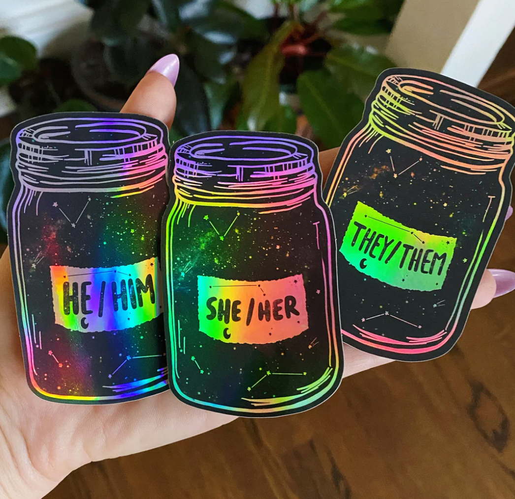 Holographic Pronoun Stickers