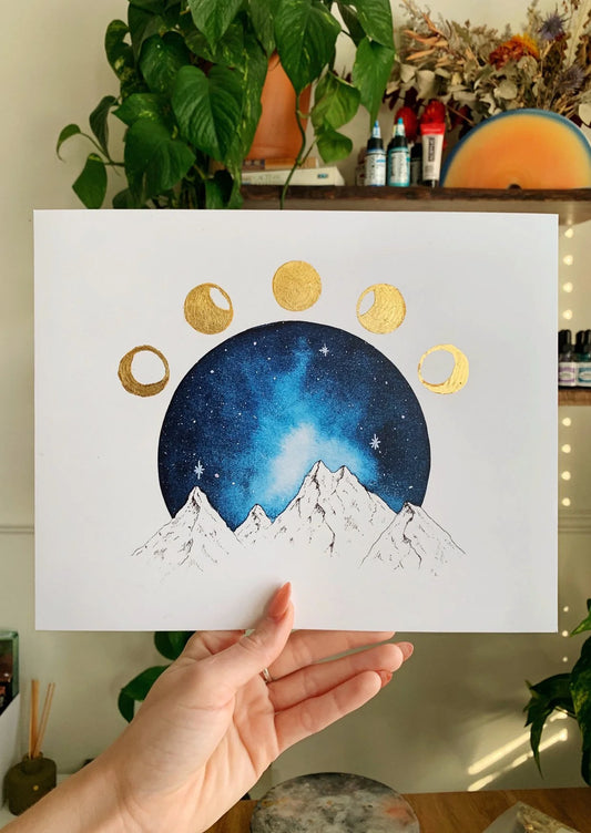 Lunar Phases w/mountain Print 8x10
