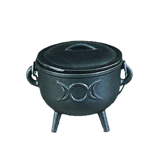 Triple Moon Medium Cast Iron Cauldron with Lid 4.5"