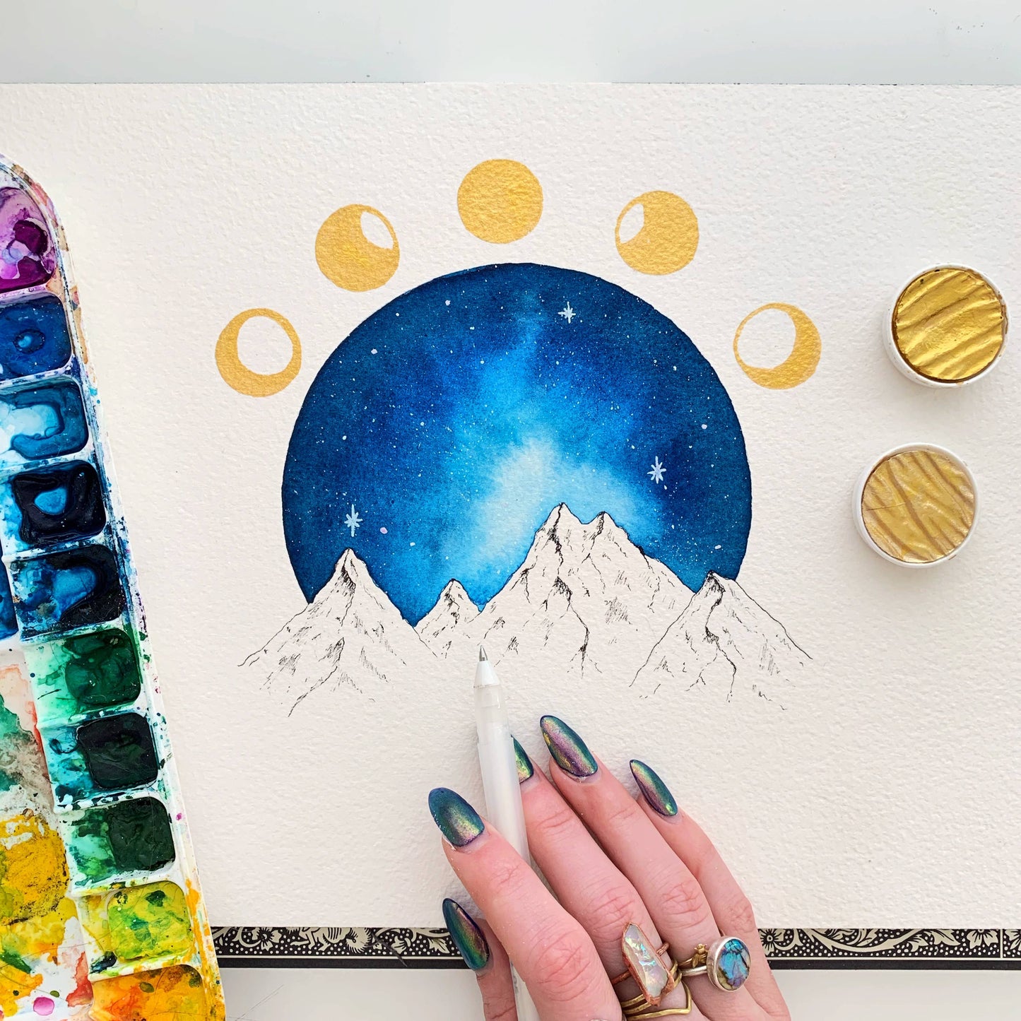 Lunar Phases Print With Gold Foil Added 8" x 10"