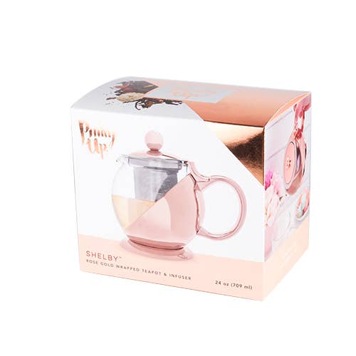 Shelby™ Glass & Rose Gold Wrapped Teapot w/ Infuser - 24oz