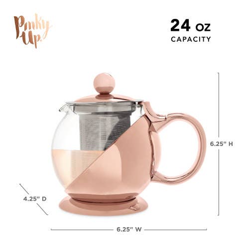 Shelby™ Glass & Rose Gold Wrapped Teapot w/ Infuser - 24oz