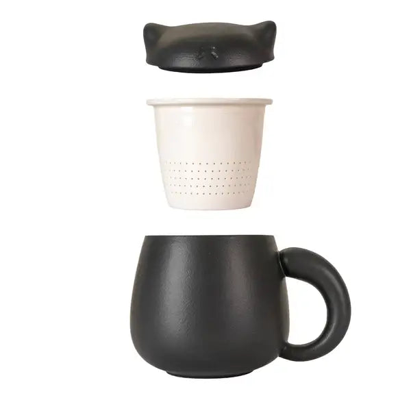 Black Kitten Mug with Infuser and Lid - 13 fl.oz.