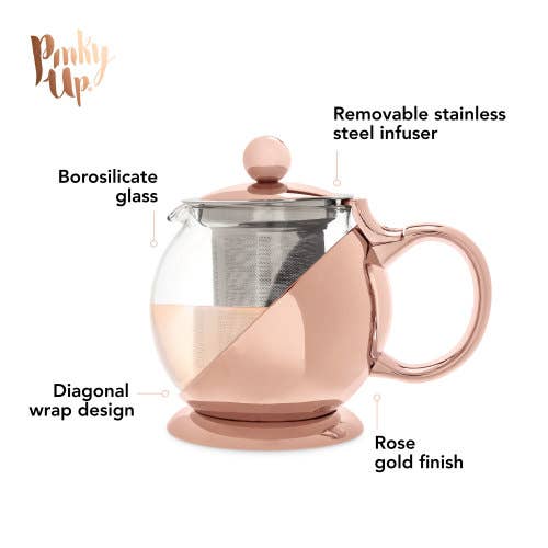 Shelby™ Glass & Rose Gold Wrapped Teapot w/ Infuser - 24oz