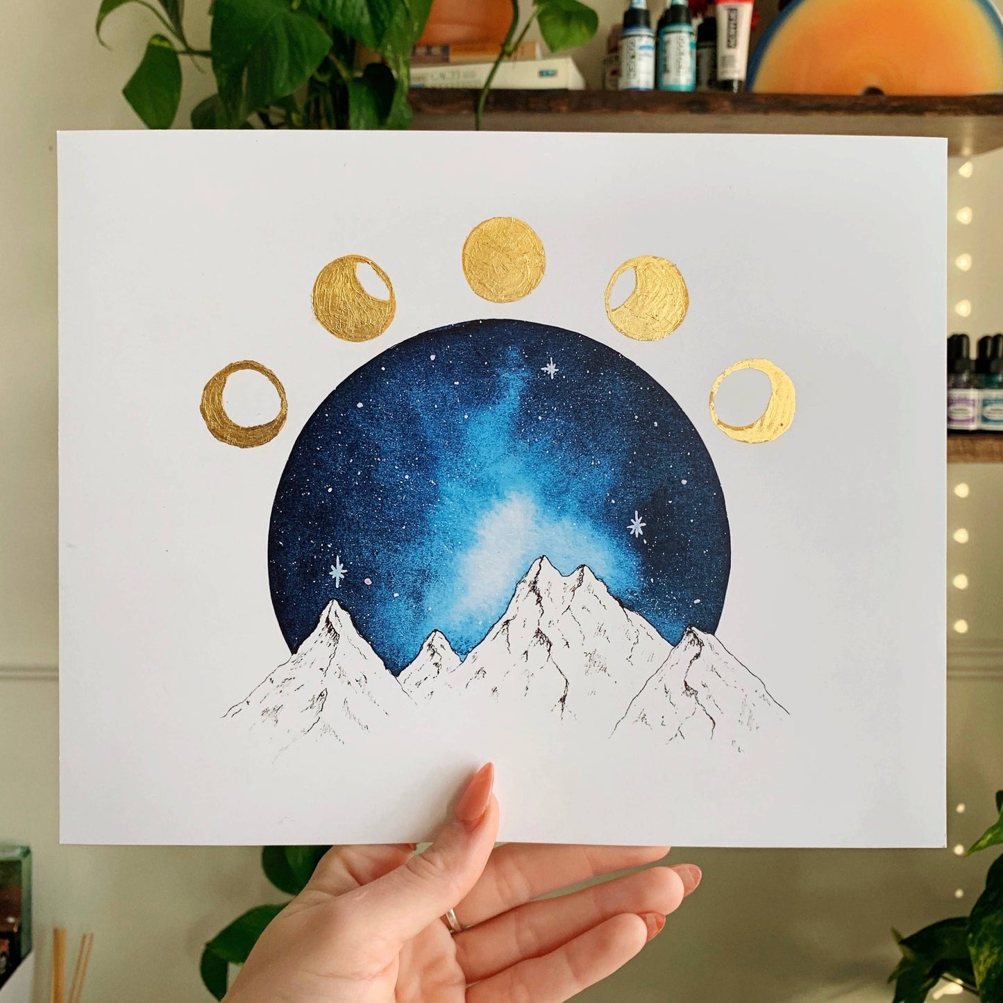 Lunar Phases Print With Gold Foil Added 8" x 10"